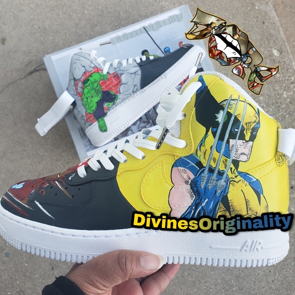 **Custom** MARVEL themed Nike AF1 high Spiderman Wolverine Captin America Hulk - Picture 2 of 10
